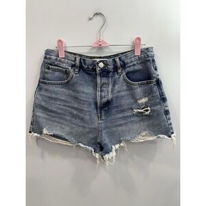 Pacsun Women's Blue Denim Shorts High Rise Sz 30 Distressed Cut Off Raw Hem Y2K